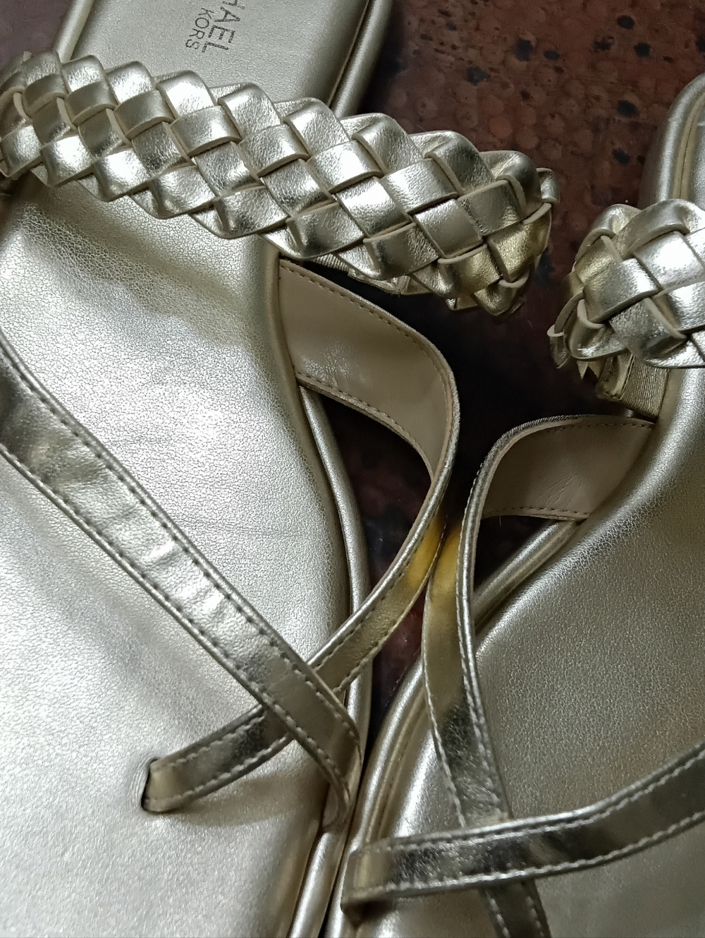MICHAEL Michael Kors Sz. 9 Pale Gold Alba Metallic Braided Slide Flat Sandal - Picture 7 of 14